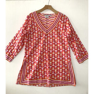 Gretchen Scott "GRETCHEN" Print Size M Womens Tunic V-Neck‎ Pink Preppy Top